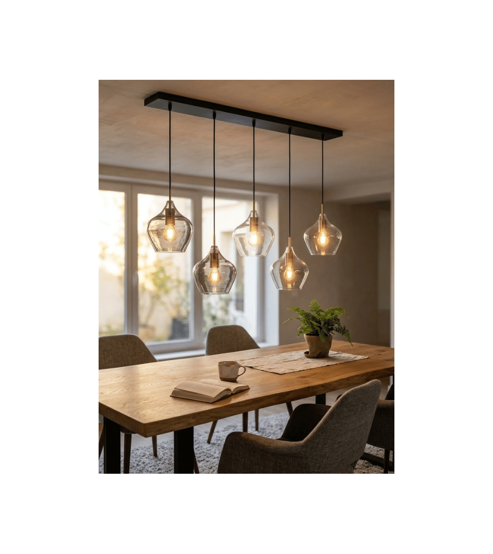 Suspension RAKEL 5 lumières – Verre fumé & bronze | Lumiland
