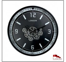 Horloge à engrenages LONDON, Noire et Argentée, D95.