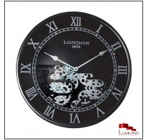 Horloge à engrenages LONDON, Noire et Argentée, D60.