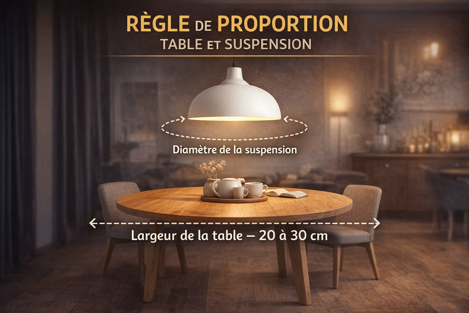 Règle de proportion entre table à manger et suspension